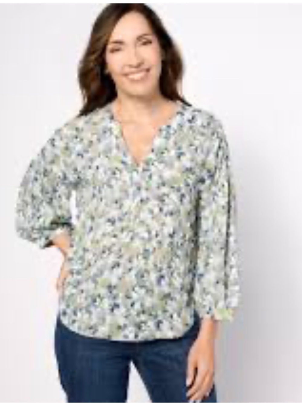 NYDJ Paulina Floral Peasant Blouse Bloomington Print Size L